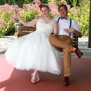 2017 Sincerity 3855 Tea Length Ivory Wedding Dress